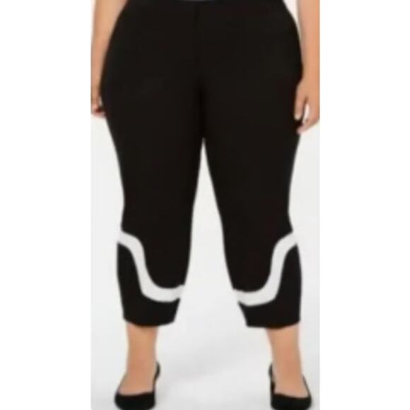 Alfani Black Cropped Straight Leg High Rise Dress Pants White Trim Size 18W - Picture 1 of 7
